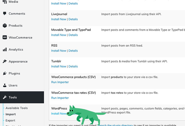 Click to Run the importer, or Install importer if you haven't already
