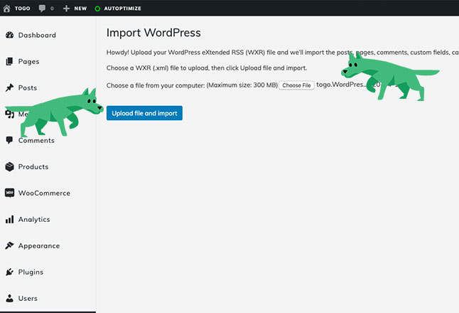 Attach Togo xml file from the sample-content folder in the c9-togo.zip