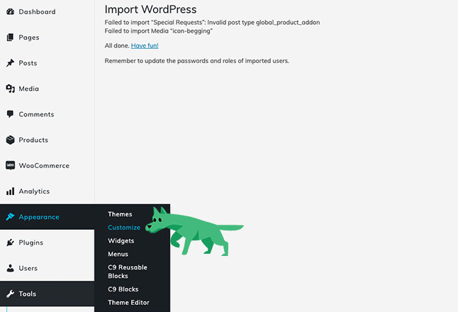 Click on Appearance > Customize to edit logo and site design
