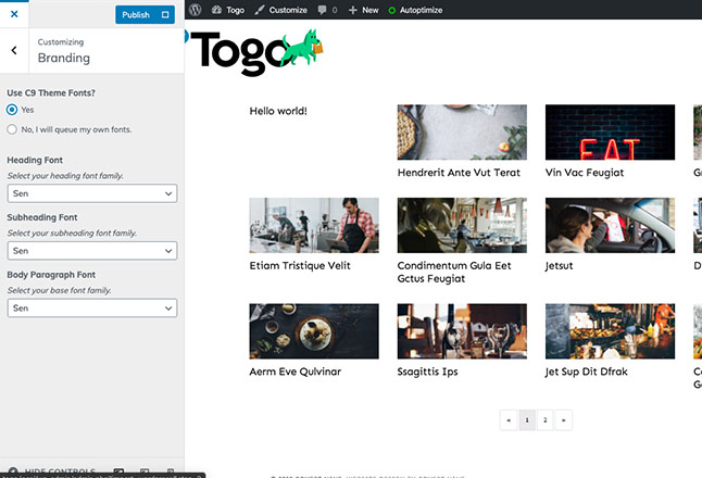 Change Togo site fonts from branding within the customizer