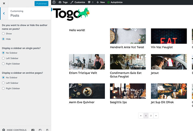 Change sidebar settings and author name display on posts