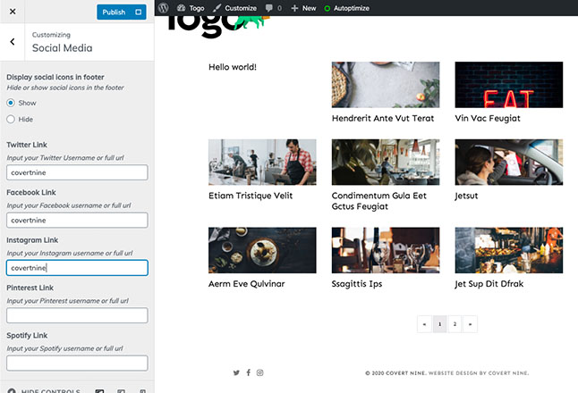 Add social links to your profiles for the footer icons