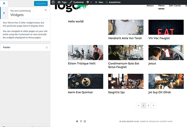 Select footer widgets to add universal site footer content