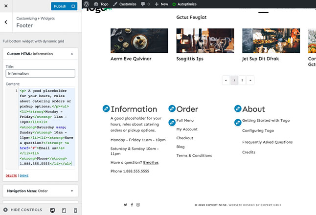 Add custom content to universal site footer