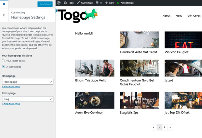 Set homepage to custom homepage we imported