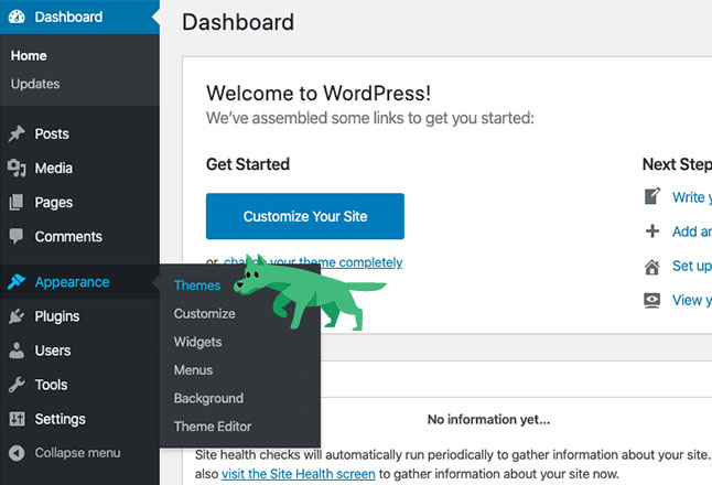 From admin of a fresh WP installation, click Appearance > Themes